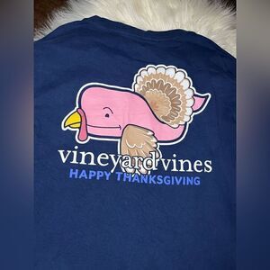 Vineyard Vines Turkey Whale Long-Sleeve Pocket Tee Happy Thanksgiving sz large